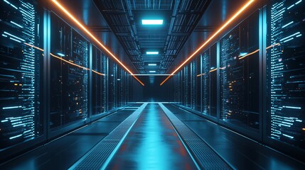 Poster - Futuristic Server Room Corridor Digital Technology Data Center Network