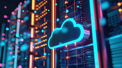 Poster - Neon Cloud Server Technology Digital Network Data Center Future