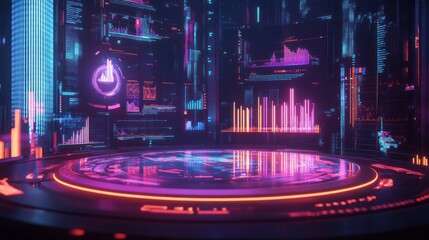 Poster - Neon Cyberpunk Data Center: Futuristic Tech Interface