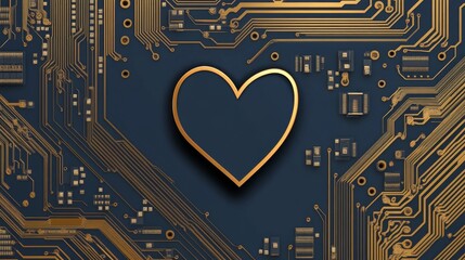 Poster - Golden Heart on Circuit Board Digital Love Concept