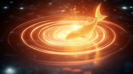 Wall Mural - golden koi fish in cosmic energy vortex