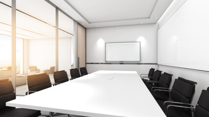 Poster - A small meeting room for 10 seats in an office building., 3d rendering