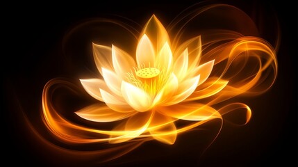 Wall Mural - Golden Lotus Flower Illuminated with Fire Swirls