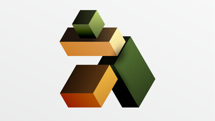 Poster - Sleek abstract design featuring isometric 3D blocks in a clean, modern composition. Perfect for tech-inspired themes, with vibrant colors and geometric precision