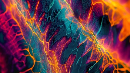 Abstract vibrant fractal pattern with flowing orange and turquoise lines texture
