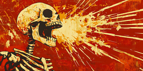 Sticker - Fiery Skull Explosion: An Abstract Digital Painting