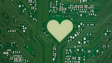 Poster - Green Circuit Board with Cutout Heart Shape