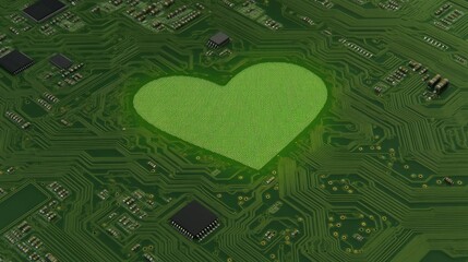 Poster - Green Heart on Circuit Board Technology and Love