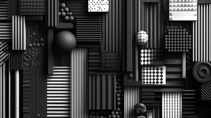 Poster - Abstract monochrome geometric pattern with spheres and lines.