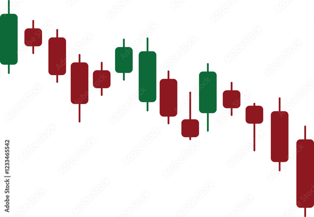 Candlestick chart showing up or down stocks, green and red stock price ...