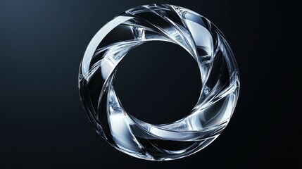 Abstract glass swirl ring, dark background.