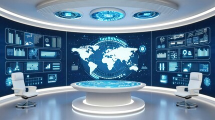 Poster - Futuristic Control Room: Global Data Monitoring Center