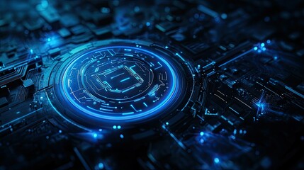 Fototapete - Futuristic Technology Background with Blue Illuminated Circuit Board