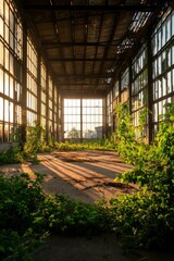 Wall Mural - Abandoned Factory Building Overgrown With Vegetation