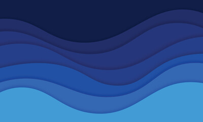 Poster - Abstract blue wave paper cut style banner template empty background.blue wavy with shadow layered background