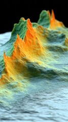 Wall Mural - Colorful ocean floor topography, underwater mountain range, 3D render, geological research