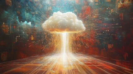 Poster - Digital Cloud Computing Concept with Data Streams and Artistic Design