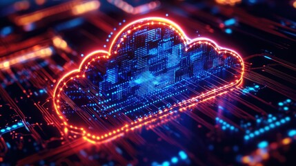 Poster - Futuristic Cloud Computing Technology with Data Flow Neon Lights