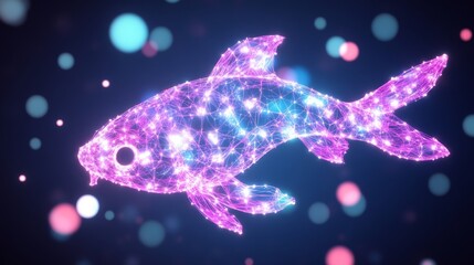 Poster - Luminous Digital Koi Fish Abstract Art  Deep Blue Background