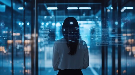 Poster - Woman Analyzing Data on Futuristic Interface