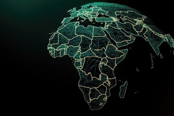 Global network connections, world map, digital communication, dark background, website header