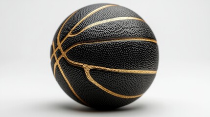 Modern black basketball with premium gold highlights, white background