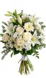 © Chenda - White rose lush green leaves flowers bouquet wedding white clean background