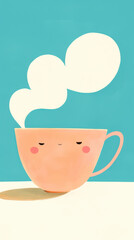 Wall Mural - cheerful cartoon teacup with heart shaped steam on blue background