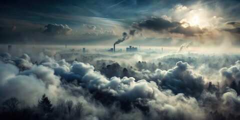 Wall Mural - Dense fog swirling in a darkened environment with smoke wafting upwards