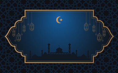 Wall Mural - Luxury Islamic Ramadan Vector Art with Gold Crescent and Stars