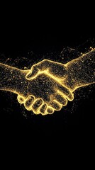 Poster - Digital Handshake in Golden Particles Representing Partnership and Collaboration in a Technology-Driven World
