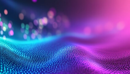 Poster - Abstract wave of glowing particles in vibrant blue and pink hues.