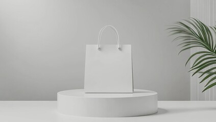 Aufkleber - Blank white paper shopping bag on minimalist display.