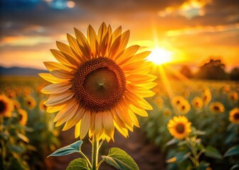 Wall Mural - Close-up magic: sun-drenched sunflowers bathed in the golden glow of sunset's long exposure.