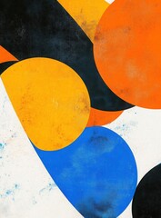 Poster - An abstract design featuring colorful geometric shapes in vibrant hues of blue, orange, yellow, and black. Copy space for texting