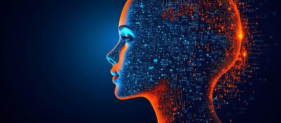 Aufkleber - Futuristic Digital Technology Concept with Abstract AI Human Profile and Neural Network Visualization : Generative AI