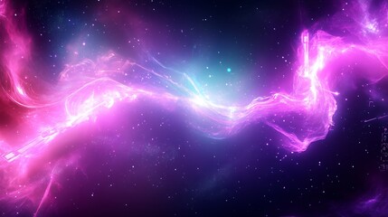 Poster - Vibrant Pink and Blue Space Nebula with Stars and Cosmic Elements in Stunning Digital Art : Generative AI