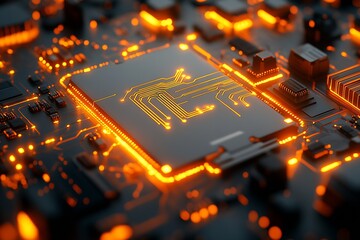 Poster - Illuminated Glowing Circuit Board Macro High Technology Innovation Background : Generative AI