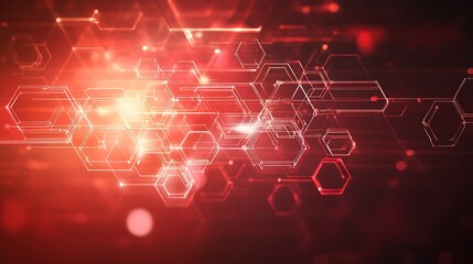 Aufkleber - Dynamic Red Hexagonal Geometric Background with Light Flares for Technology Themes : Generative AI