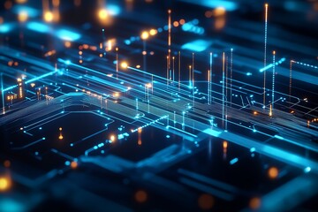 Fototapete - Modern High Tech Digital Network Interface with Neon Illuminations : Generative AI