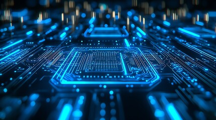 Poster - Futuristic Blue Circuits on Circuit Board Highlight Advanced Technology Concepts : Generative AI