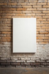 Wall Mural - Blank canvas frame on old grunge brick wall