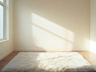 Poster - Minimalist Sunlit Room with Plush White Rug and Natural Light : Generative AI