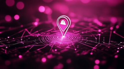 Aufkleber - Cybersecurity GPS Network with Locked Pink Location Icon Protecting Data : Generative AI