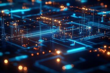 Poster - Neon Lit Futuristic Circuit Network Simulating Digital Connectivity : Generative AI