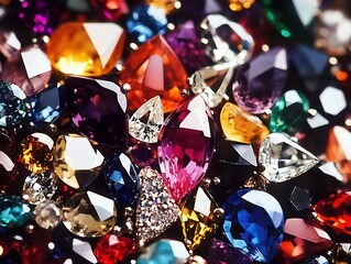 Poster - Dazzling Array of Multicolored Gemstones with Exquisite Cuts and Brilliant Light Reflection : Generative AI