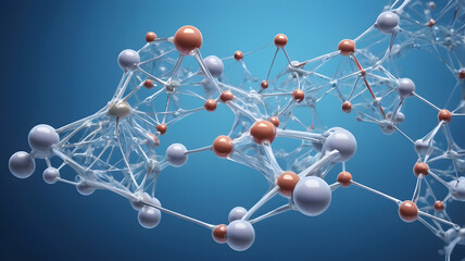 Poster - Molecular Network: Intricate 3D rendering of a complex molecular network, showcasing interconnected nodes and bonds, representing the beauty of science and technology.  