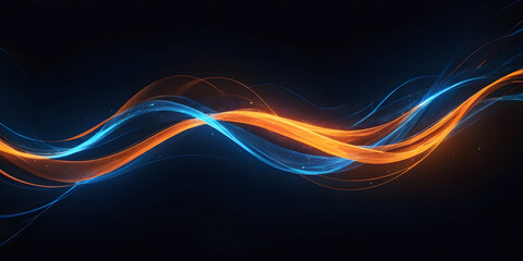 Poster - Abstract Intertwining Energy: An abstract digital artwork featuring two dynamic, luminous waves of blue and orange intertwine, creating a visual representation of energy, flow, and connectivity.
