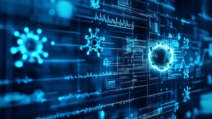 Aufkleber - Futuristic Global Pandemic Concept with Viruses on Digital Screen Background : Generative AI