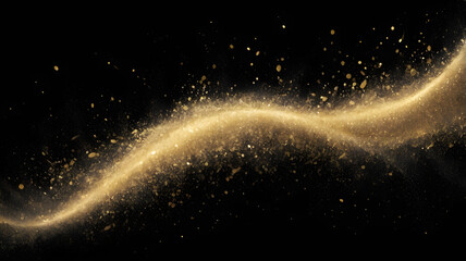 Poster - Golden Stardust Trail: A mesmerizing stream of golden dust particles swirls and dances across a deep black background, creating a magical, ethereal effect.  